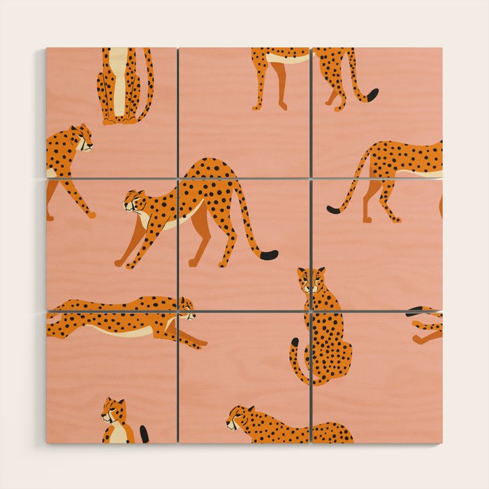 Cheetahs pattern on pink Wood Wall Art Gallery Image 1