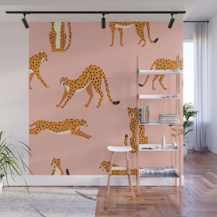 Cheetahs pattern on pink Wall Mural Gallery Image 1