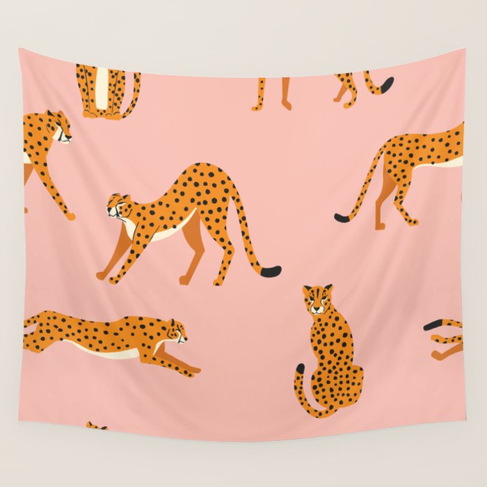 Cheetahs pattern on pink Wall Tapestry Gallery Image 4