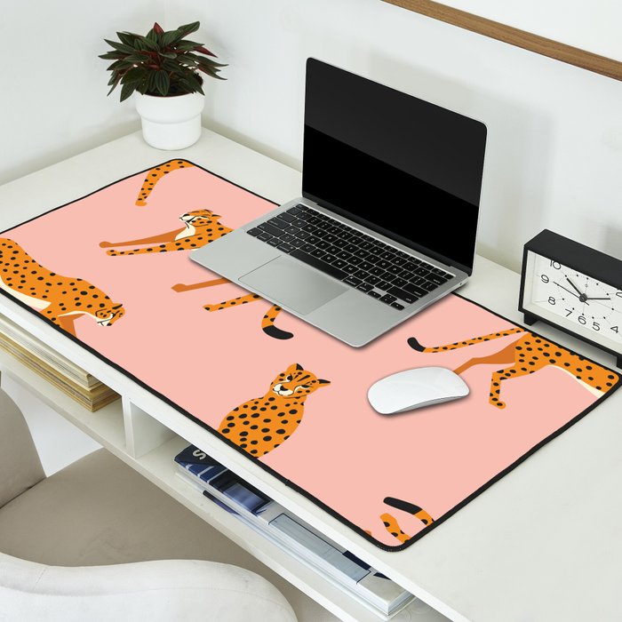 Cheetahs pattern on pink Desk Mat Gallery Image 2