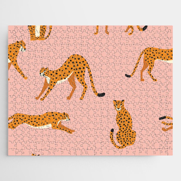 Cheetahs pattern on pink Jigsaw Puzzle Gallery Image 1
