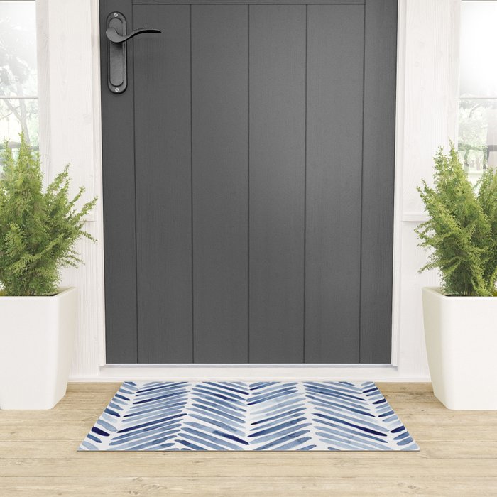 Indigo herringbone - watercolor blue chevron Welcome Mat Gallery Image 3