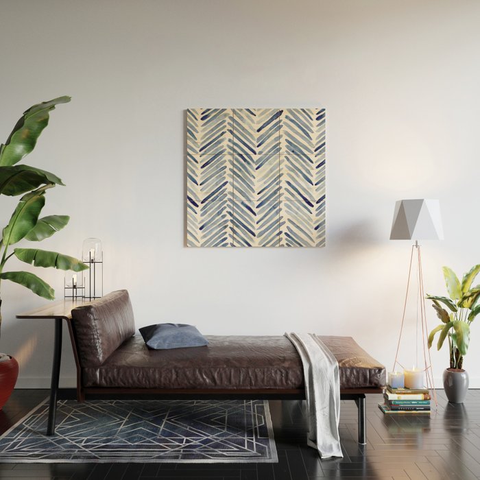 Indigo herringbone - watercolor blue chevron Wood Wall Art Gallery Image 2