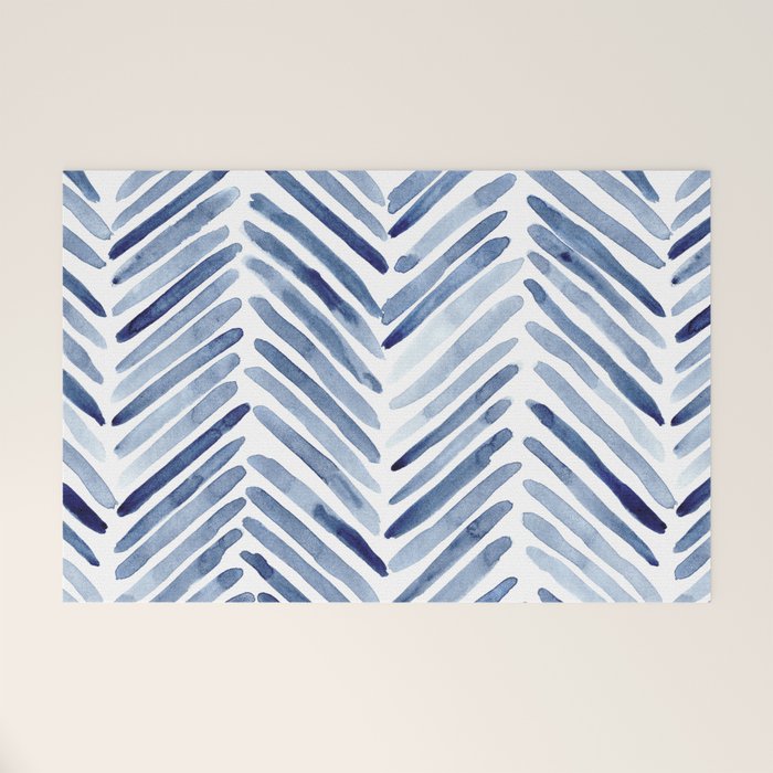 Indigo herringbone - watercolor blue chevron Welcome Mat Gallery Image 1