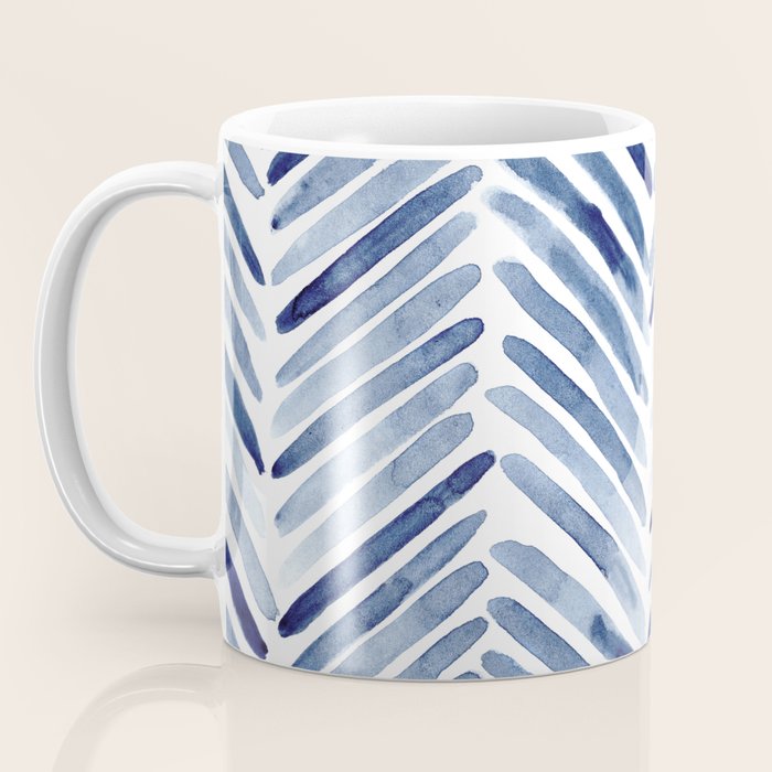 Indigo herringbone - watercolor blue chevron Coffee Mug Gallery Image 3