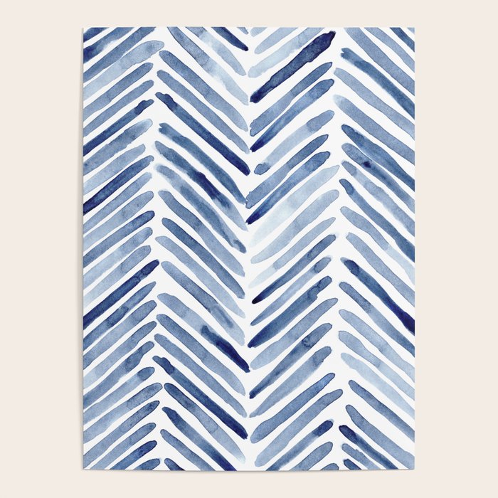 Indigo herringbone - watercolor blue chevron Poster Gallery Image 1
