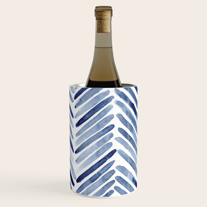 Indigo herringbone - watercolor blue chevron Wine Chiller Gallery Image 2