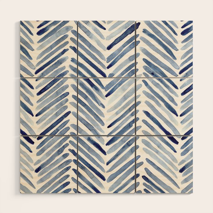 Indigo herringbone - watercolor blue chevron Wood Wall Art Gallery Image 1