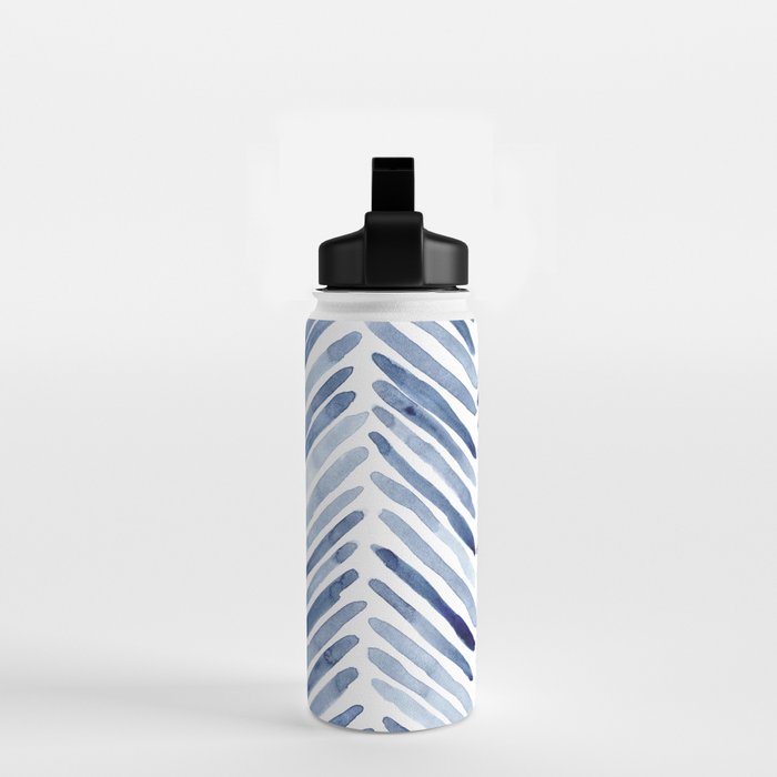 Indigo herringbone - watercolor blue chevron Water Bottle Gallery Image 2