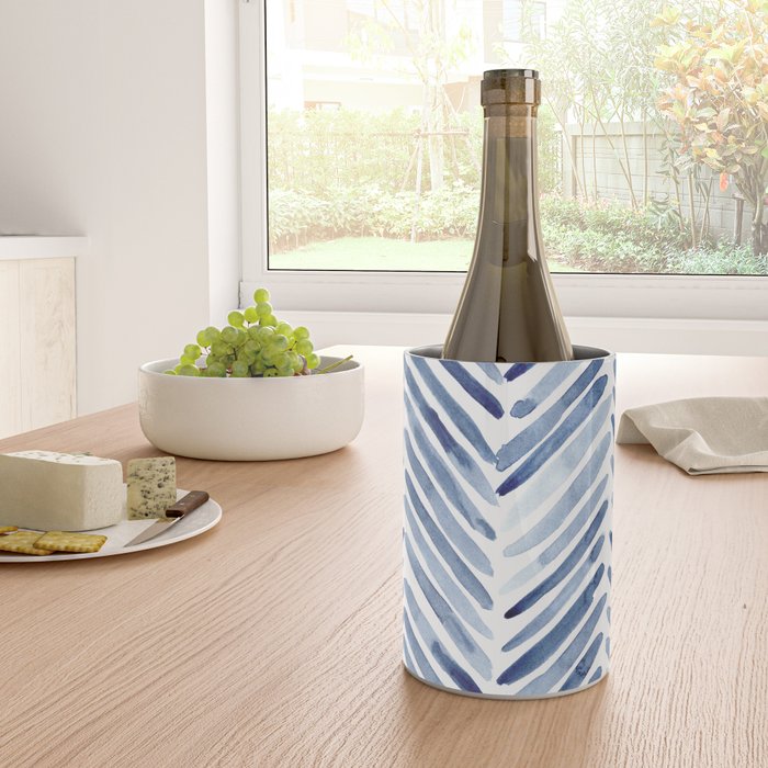 Indigo herringbone - watercolor blue chevron Wine Chiller Gallery Image 4