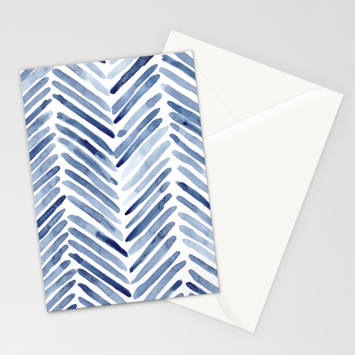 Indigo herringbone - watercolor blue chevron Stationery Card Gallery Image 2