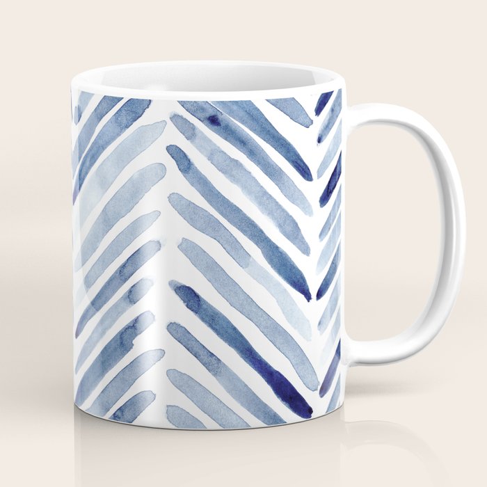 Indigo herringbone - watercolor blue chevron Coffee Mug Gallery Image 1