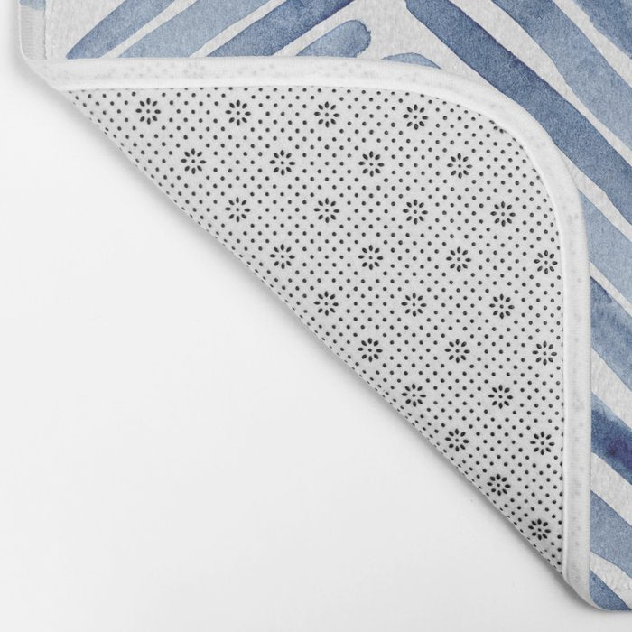 Indigo herringbone - watercolor blue chevron Bath Mat Gallery Image 2