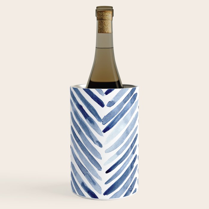 Indigo herringbone - watercolor blue chevron Wine Chiller Gallery Image 1