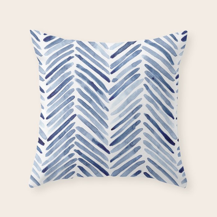 Indigo herringbone - watercolor blue chevron Throw Pillow Gallery Image 6