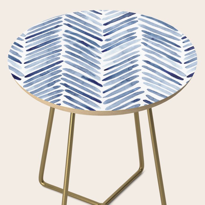 Indigo herringbone - watercolor blue chevron Side Table Gallery Image 2