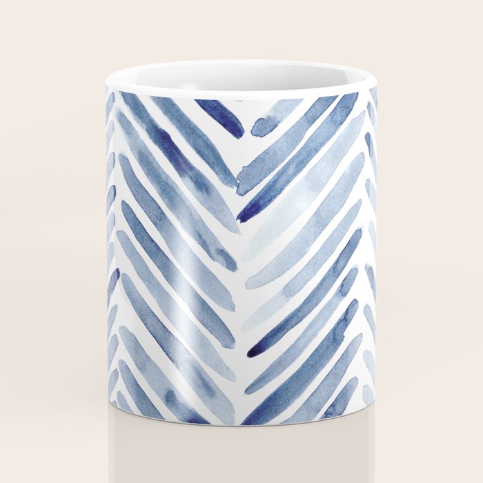 Indigo herringbone - watercolor blue chevron Coffee Mug Gallery Image 4