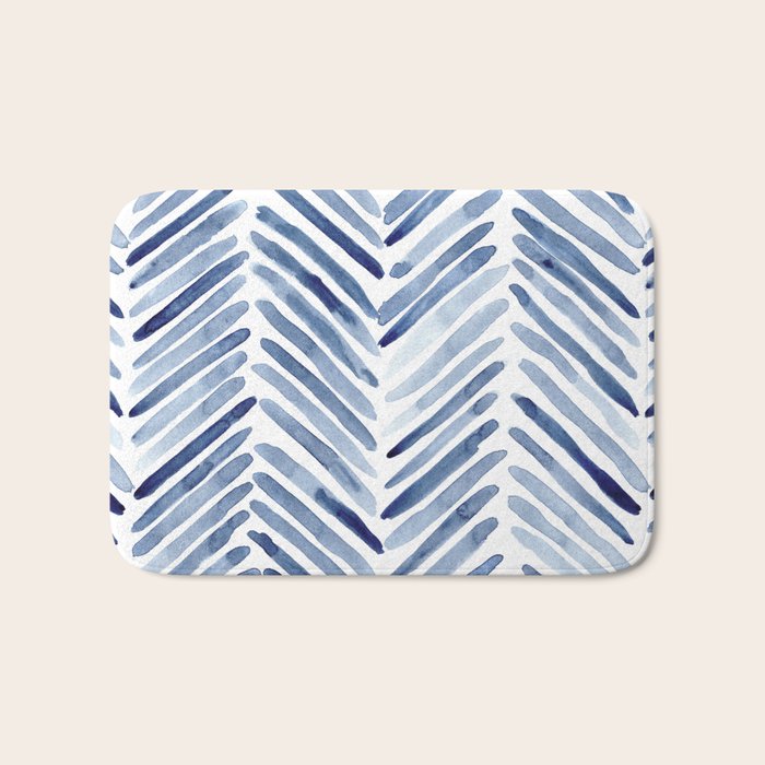 Indigo herringbone - watercolor blue chevron Bath Mat Gallery Image 1