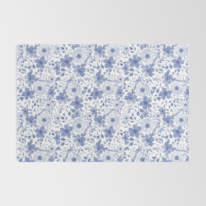 Blue and White Watercolor Florals Rug Gallery Image 2