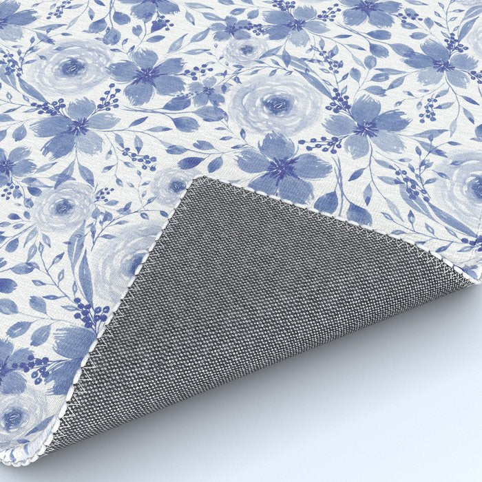 Blue and White Watercolor Florals Rug Gallery Image 4