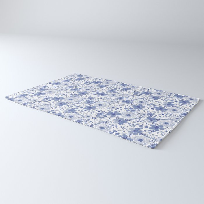 Blue and White Watercolor Florals Rug Gallery Image 3