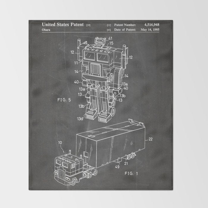 Optimus Prime Patent - Transformers Fan Comic Book Geek Art - Black Chalkboard Throw Blanket Gallery Image 2