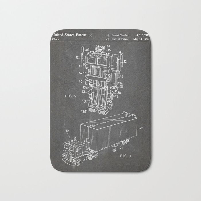 Optimus Prime Patent - Transformers Fan Comic Book Geek Art - Black Chalkboard Bath Mat Gallery Image 1