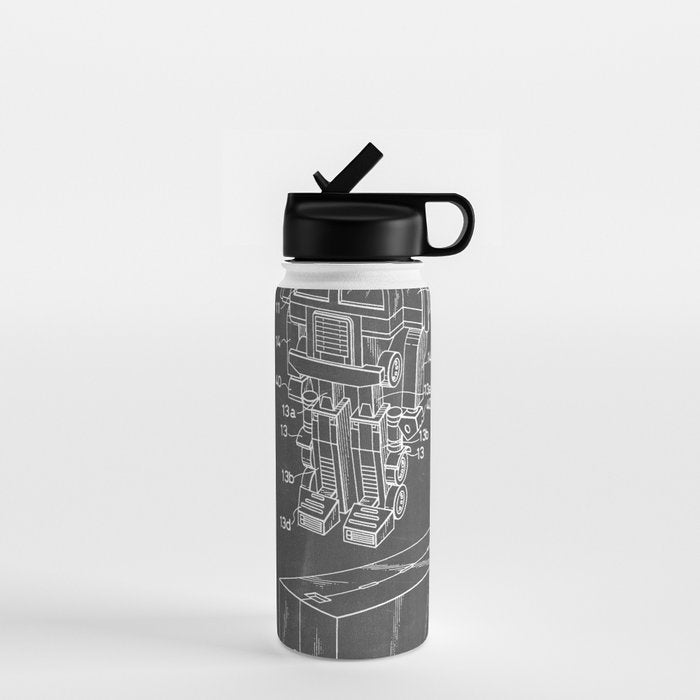 Optimus Prime Patent - Transformers Fan Comic Book Geek Art - Black Chalkboard Water Bottle Gallery Image 1