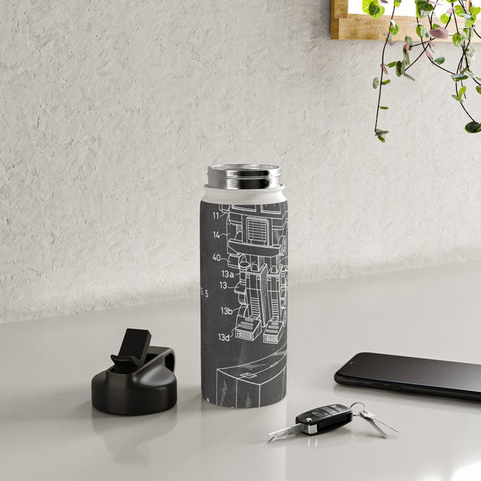 Optimus Prime Patent - Transformers Fan Comic Book Geek Art - Black Chalkboard Water Bottle Gallery Image 4
