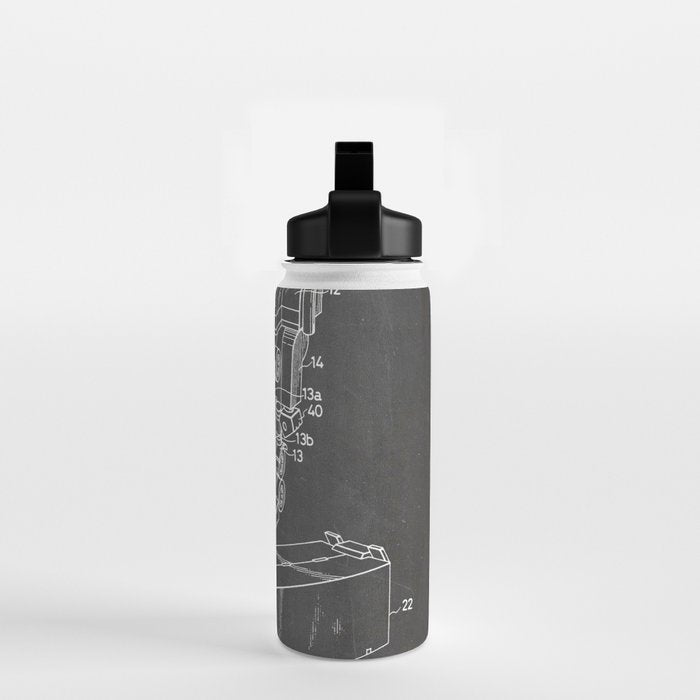 Optimus Prime Patent - Transformers Fan Comic Book Geek Art - Black Chalkboard Water Bottle Gallery Image 2