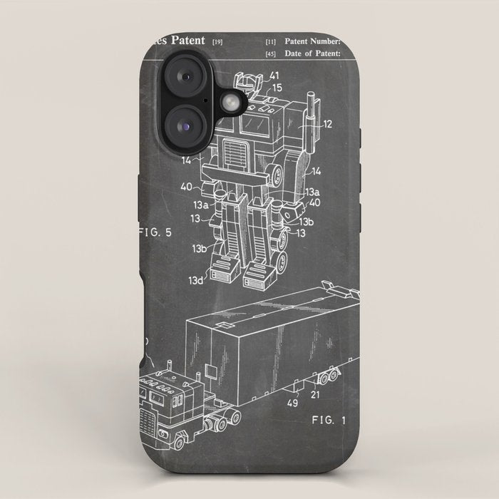 Optimus Prime Patent - Transformers Fan Comic Book Geek Art - Black Chalkboard iPhone Case Gallery Image 1