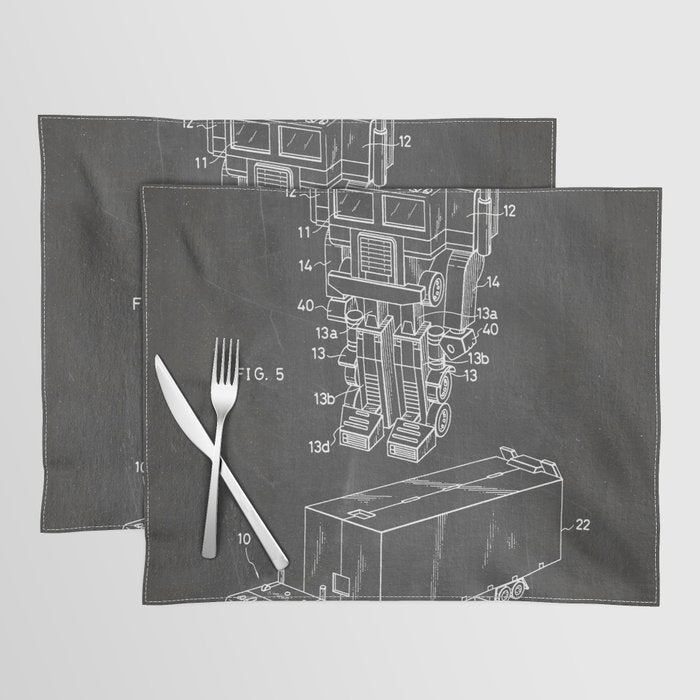 Optimus Prime Patent - Transformers Fan Comic Book Geek Art - Black Chalkboard Placemat Gallery Image 1