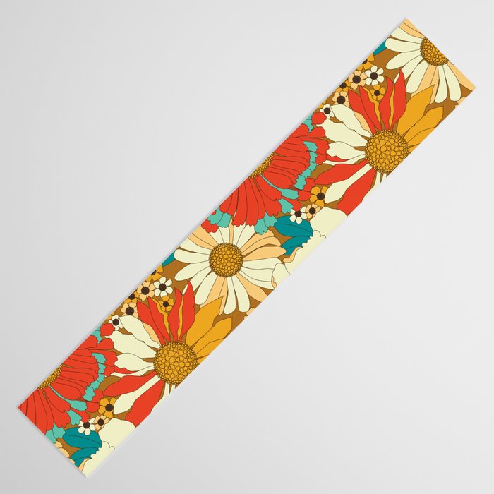 Red, Orange, Turquoise and Brown Retro Floral Pattern Table Runner Gallery Image 3