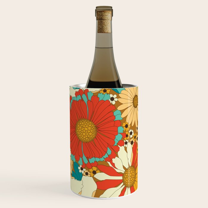 Red, Orange, Turquoise and Brown Retro Floral Pattern Wine Chiller Gallery Image 3
