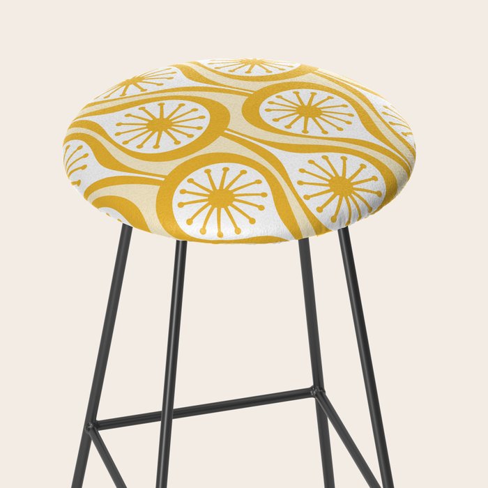 Yellow Mid Century Modern Atomic Drops Pattern Stool Gallery Image 2