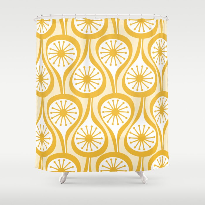 Yellow Mid Century Modern Atomic Drops Pattern Shower Curtain Gallery Image 1