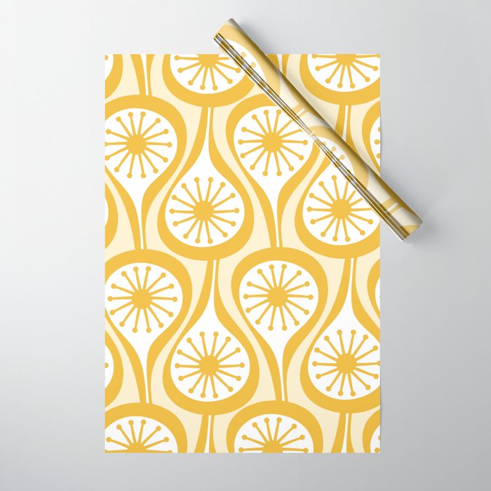 Yellow Mid Century Modern Atomic Drops Pattern Wrapping Paper Gallery Image 1