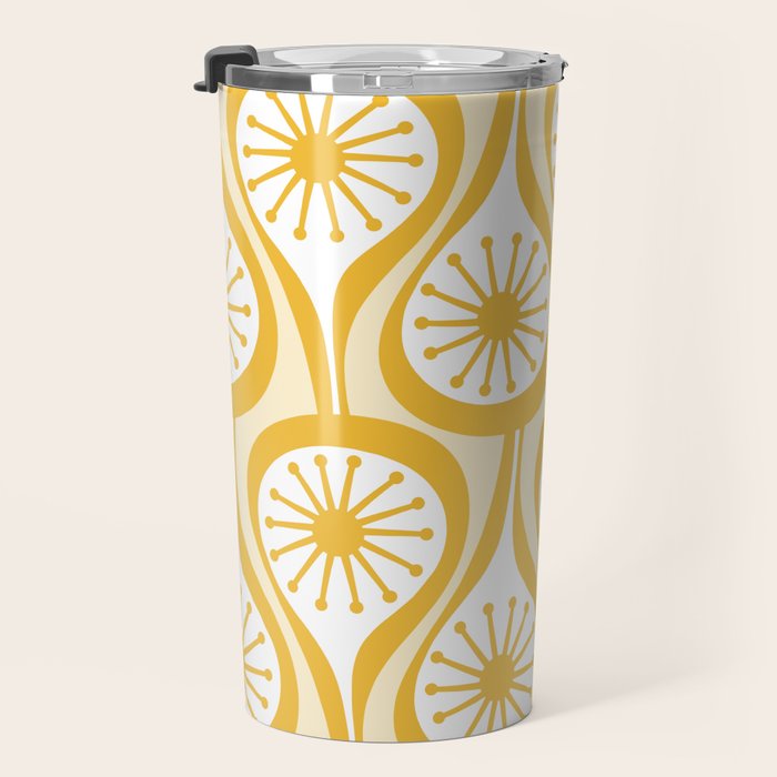 Yellow Mid Century Modern Atomic Drops Pattern Travel Mug Gallery Image 3