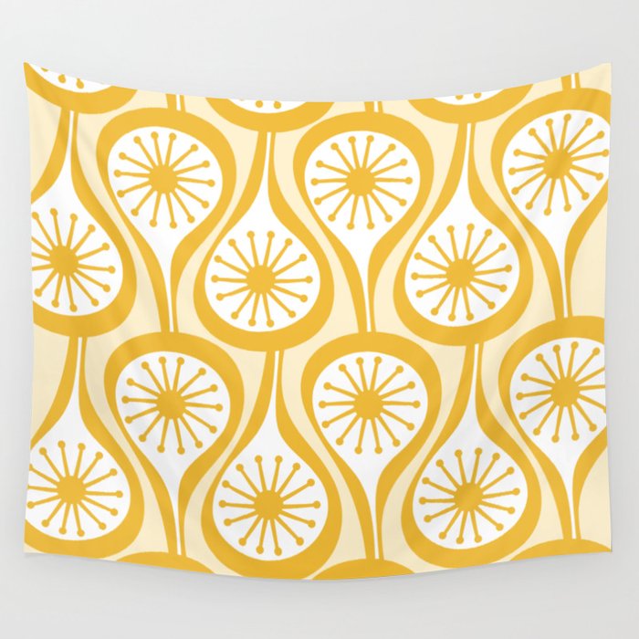 Yellow Mid Century Modern Atomic Drops Pattern Wall Tapestry Gallery Image 4