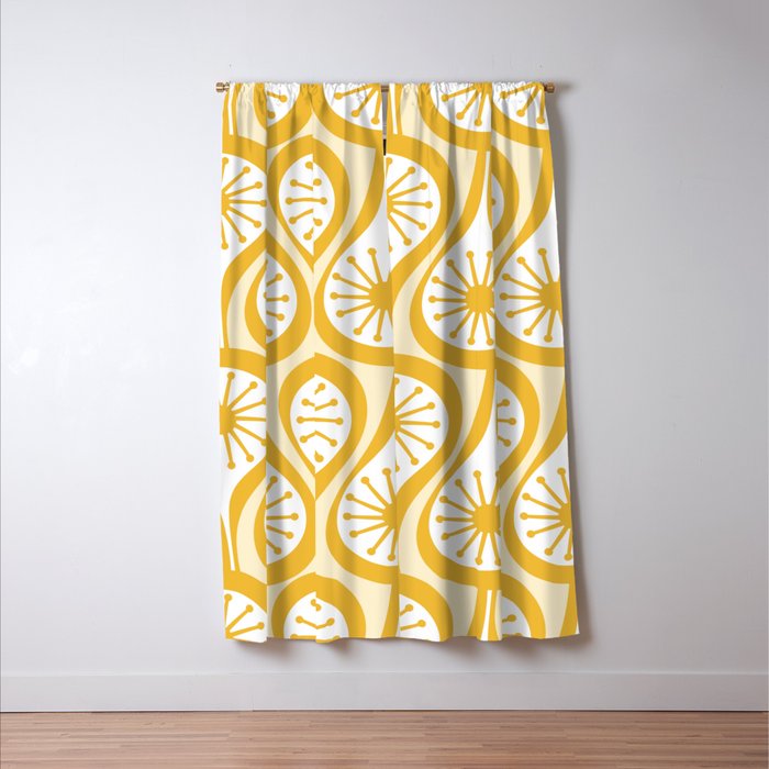 Yellow Mid Century Modern Atomic Drops Pattern Window Curtain Gallery Image 3