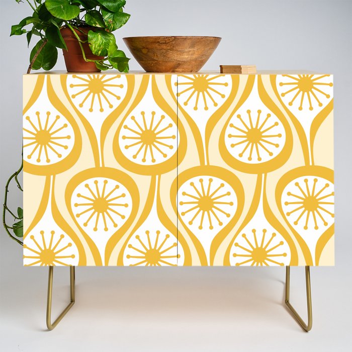 Yellow Mid Century Modern Atomic Drops Pattern Credenza Gallery Image 1