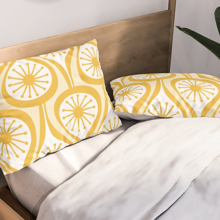 Yellow Mid Century Modern Atomic Drops Pattern Pillow Sham Gallery Image 2