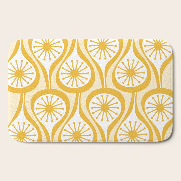 Yellow Mid Century Modern Atomic Drops Pattern Bath Mat Gallery Image 2