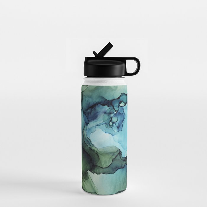 Land and Water Abstract Ink Painting Blues and Greens Water Bottle Gallery Image 1