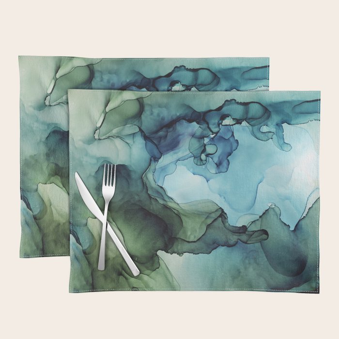 Land and Water Abstract Ink Painting Blues and Greens Placemat Gallery Image 1