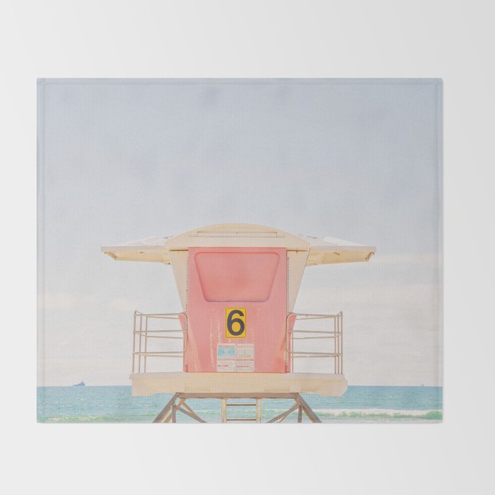 Beach Photography | Pink Lifeguard Tower. No. 6 | California  Throw Blanket Gallery Image 2