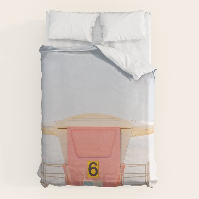 Beach Photography | Pink Lifeguard Tower. No. 6 | California  Duvet Cover Gallery Image 1