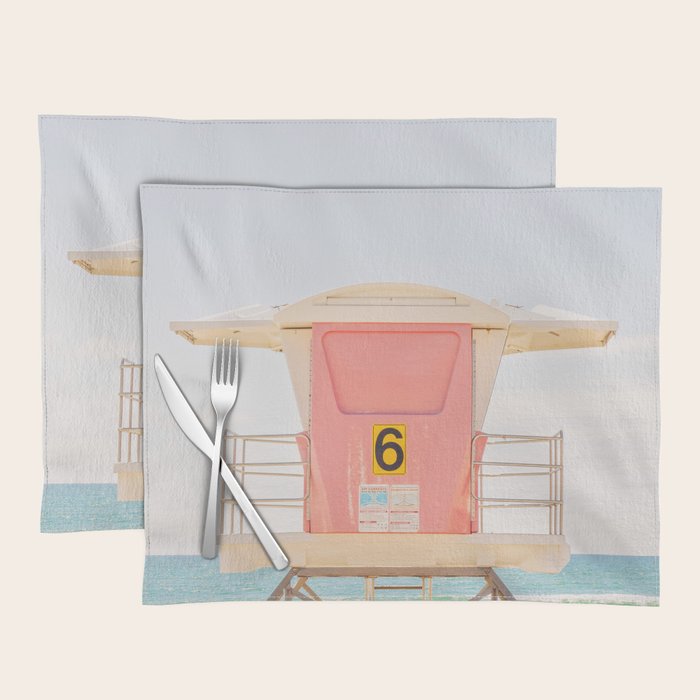 Beach Photography | Pink Lifeguard Tower. No. 6 | California  Placemat Gallery Image 1