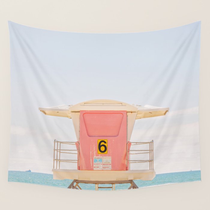 Beach Photography | Pink Lifeguard Tower. No. 6 | California  Wall Tapestry Gallery Image 1