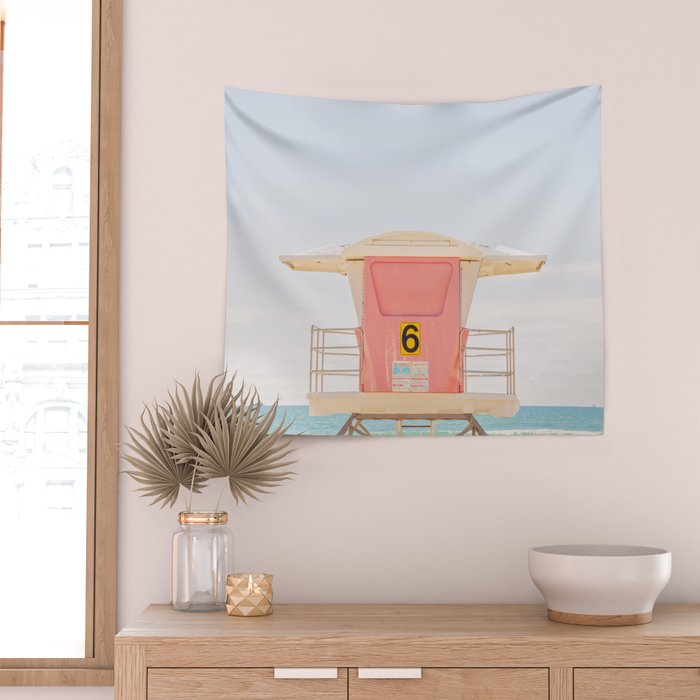Beach Photography | Pink Lifeguard Tower. No. 6 | California  Wall Tapestry Gallery Image 2